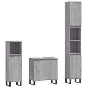 vidaXL 3-tlg. Badm&ouml;bel-Set Grau Sonoma Holzwerkstoff