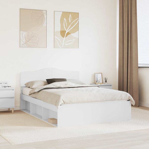 vidaXL Bettrahmen mit Kopfteil Wei&szlig; 140 x 190 cm Massives Kiefernholz