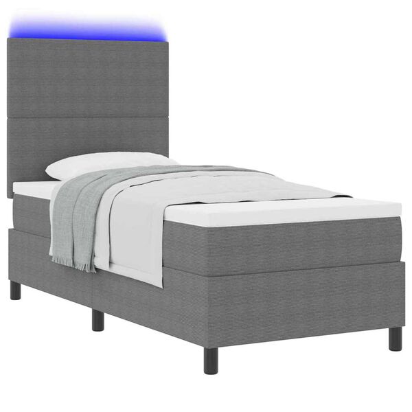 vidaXL LED Boxspringbett Hellgrau und Wei&szlig; 80 x 200 cm Cordstoff
