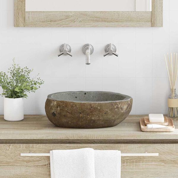 vidaXL Waschbecken Hellgrau (30-37) x (25-30) x 12 cm Flussstein