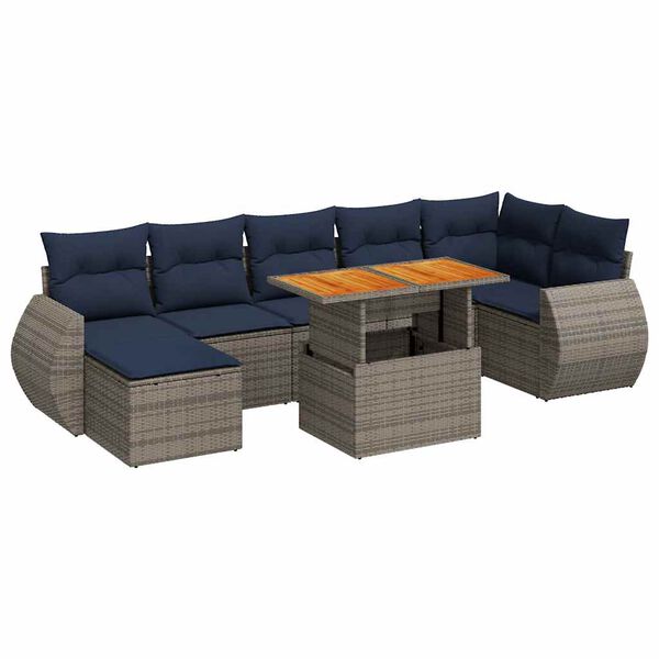 vidaXL 8-tlg. Garten-Sofagarnitur mit Kissen Grau Poly Rattan
