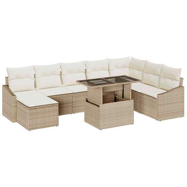 vidaXL Sofa Set mit Kissen 9 pcs Beige und Creme Poly-Rattan