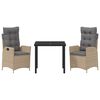 vidaXL Garten Essgruppe mit Kissen 3 pcs Beige Poly-Rattan