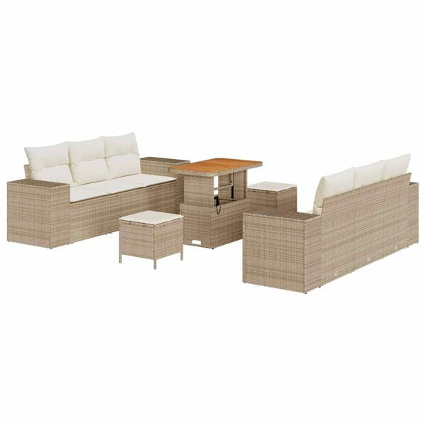 vidaXL Garten-Sofa-Set mit Speicher 9 pcs Beige Poly Rattan