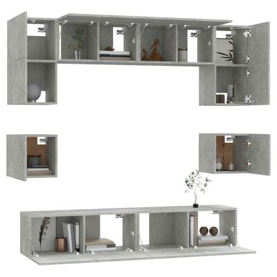 vidaXL 8-tlg. TV-Schrank-Set Betongrau Holzwerkstoff