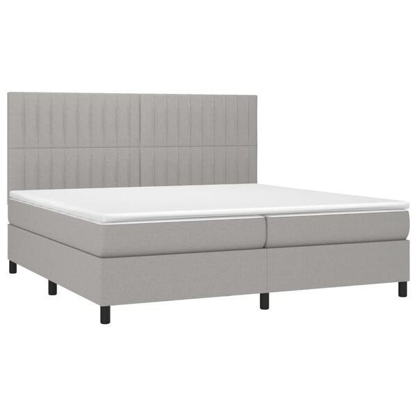 vidaXL Boxspringbett mit Matratze & LED Hellgrau 200x200 cm Stoff