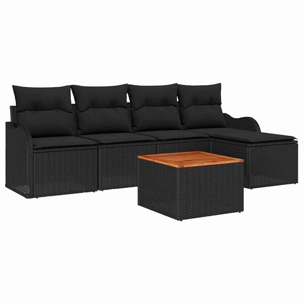vidaXL Gartensofa-set mit Kissen 6 pcs Schwarz Poly-Rattan