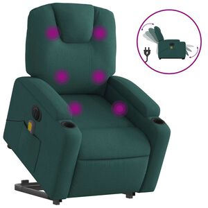 vidaXL Elektrischer Massagesessel mit Aufstehhilfe Dunkelgr&uuml;n Stoff