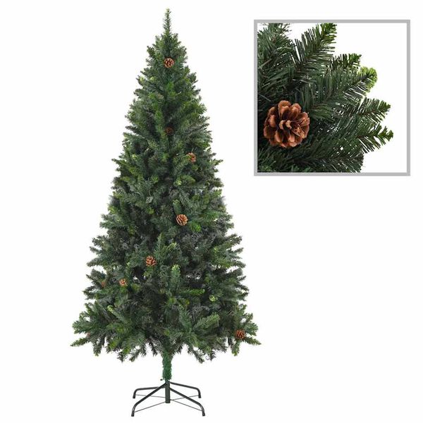 vidaXL K&uuml;nstlicher Weihnachtsbaum mit Beleuchtung Kugeln Zapfen 180 cm