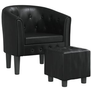 vidaXL Clubsessel mit Fu&szlig;hocker Schwarz Kunstleder