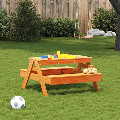 vidaXL Picknicktisch für Kinder Wachsbraun 88x97x52 cm Massivholz