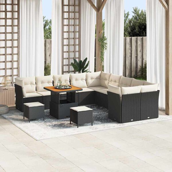 vidaXL Gartensofa-set mit Kissen 13 pcs Schwarz und Creme Poly-Rattan