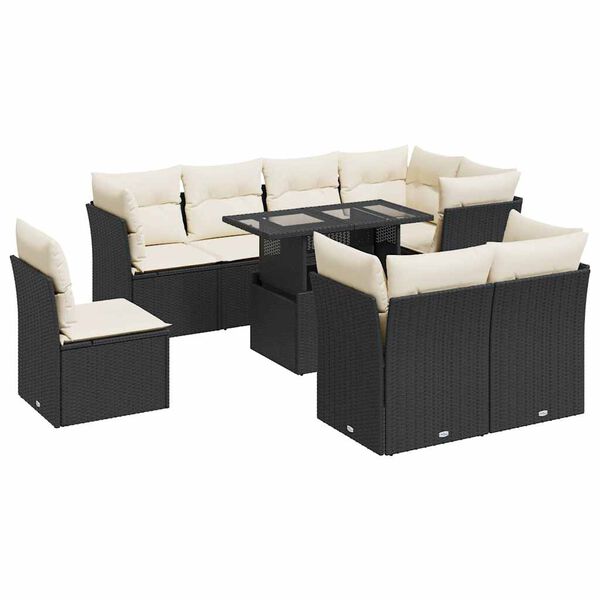 vidaXL 9-tlg. Garten-Sofagarnitur mit Kissen Schwarz Poly Rattan