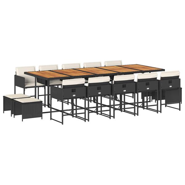 vidaXL 15-tlg. Garten-Essgruppe mit Kissen Schwarz Poly Rattan