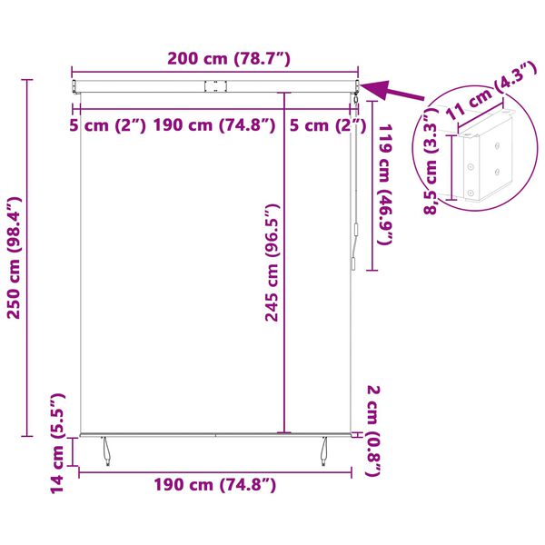vidaXL Rollo Gestreift Gelb und Blau 200 x 250 cm Stoff und Aluminium