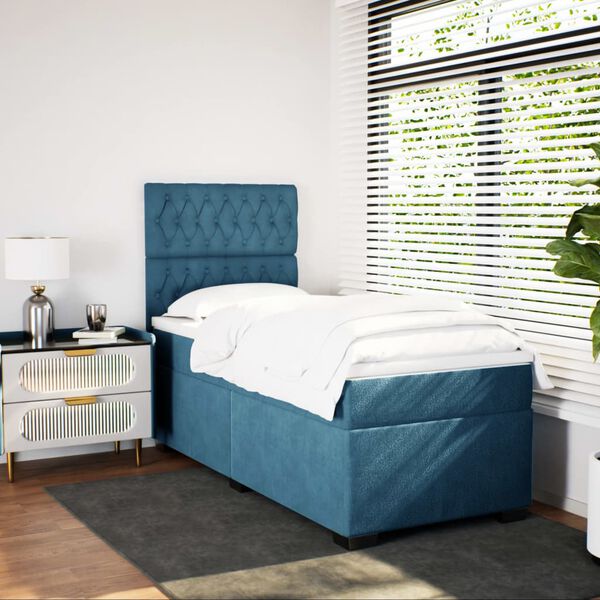 vidaXL Boxspringbett mit Matratze Blau 90x200 cm Samt
