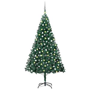 vidaXL K&uuml;nstlicher Weihnachtsbaum mit Beleuchtung & Kugeln Gr&uuml;n 210 cm