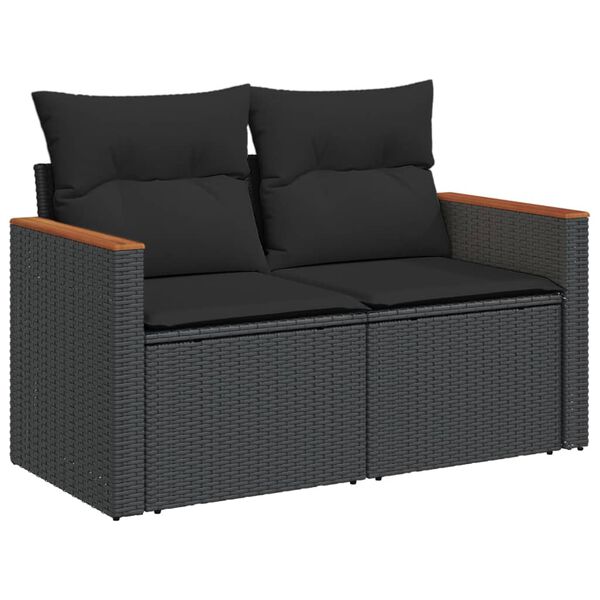 vidaXL 3-tlg. Garten-Sofagarnitur mit Kissen Schwarz Poly Rattan