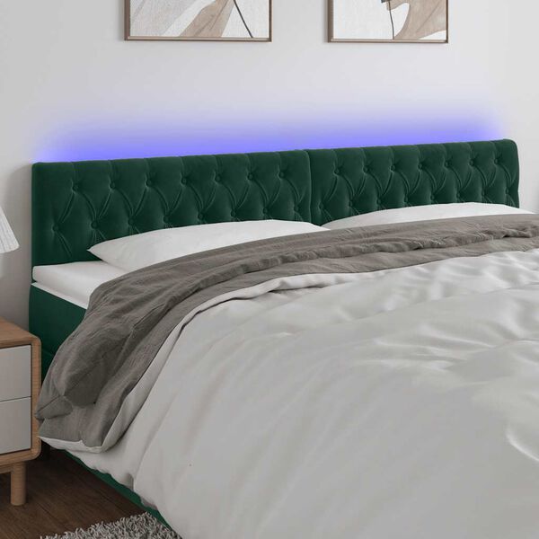 vidaXL LED Kopfteil Dunkelgr&uuml;n 200x7x78/88 cm Samt