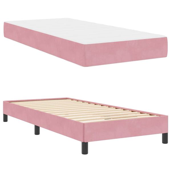 vidaXL Boxspringbett mit Matratze Rosa 90 x 210 cm Stoff