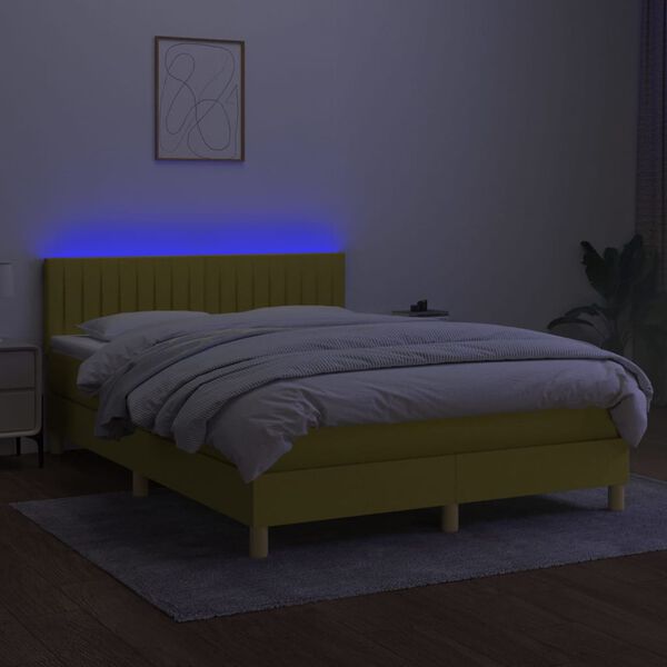 vidaXL Boxspringbett mit Matratze & LED Gr&uuml;n 140x190 cm Stoff