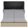 vidaXL Doppel-Sonnenliege mit Dach und Auflagen Beige Poly Rattan