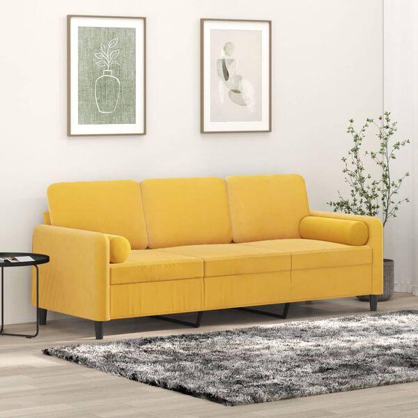 vidaXL 3-Sitzer-Sofa mit Kissen Hellgelb 180 cm Samt