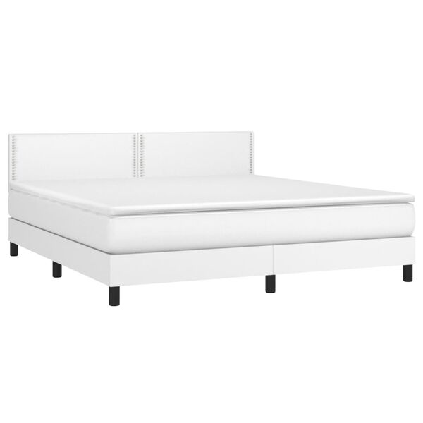 vidaXL Boxspringbett mit Matratze & LED Wei&szlig; 180x200 cm Kunstleder