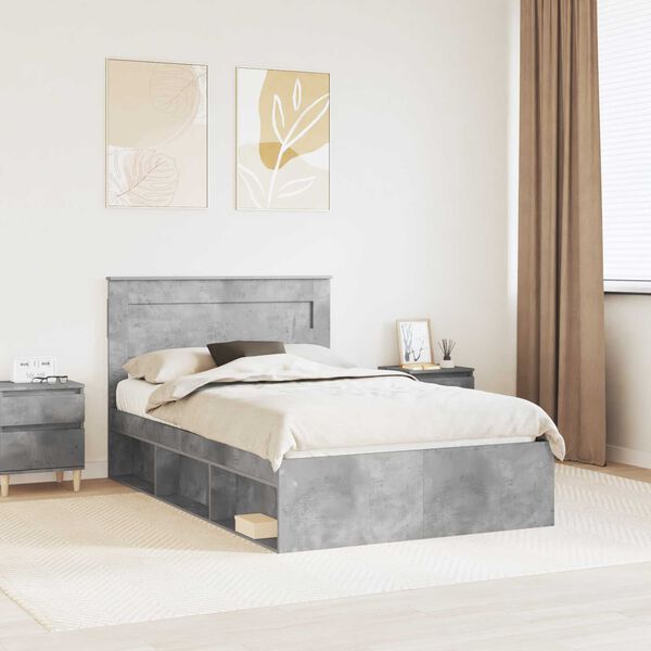 vidaXL Bettrahmen Beton Grau 135 x 190 cm Massives Kiefernholz