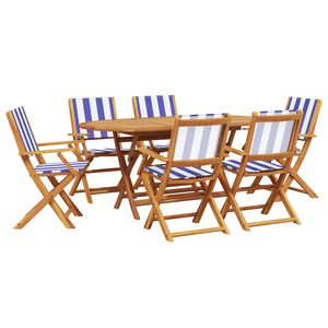 vidaXL 7-tlg. Garten-Essgruppe Stoff und Massivholz Blau und Wei&szlig;