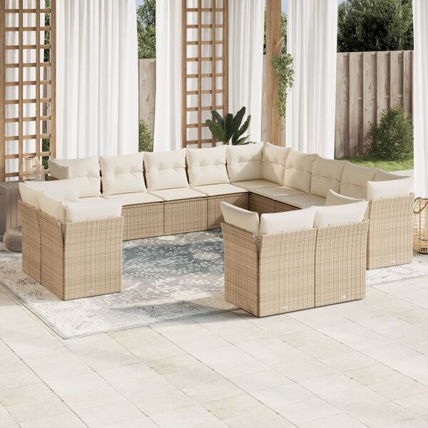 vidaXL 13-tlg. Garten-Sofagarnitur mit Kissen Beige Poly Rattan