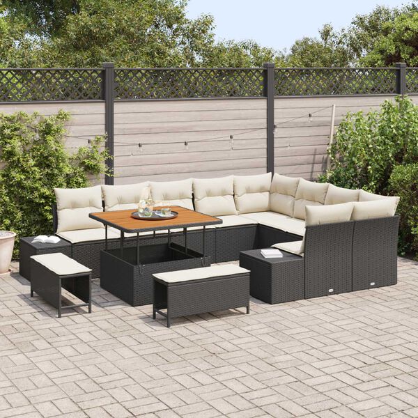 vidaXL Garten-Sofa-Set mit Speicher 12 pcs Schwarz Poly Rattan