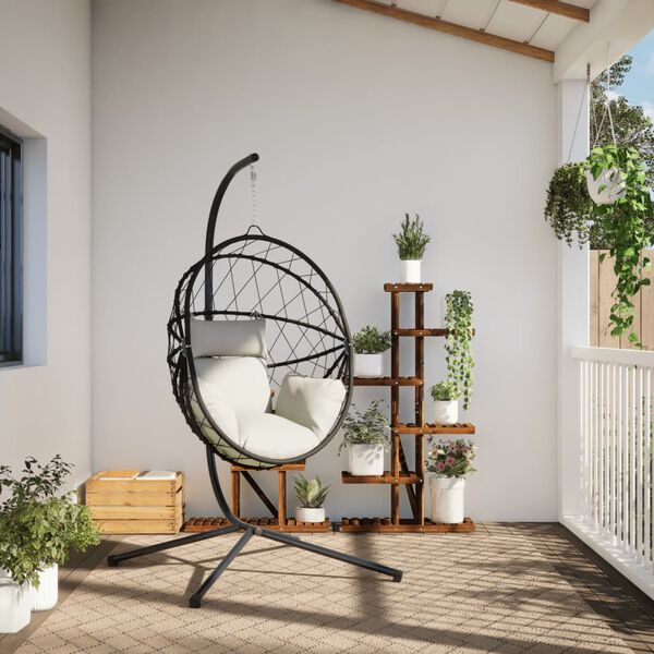 vidaXL H&auml;ngesessel Ei-Design mit St&auml;nder Beige Rattan und Stahl