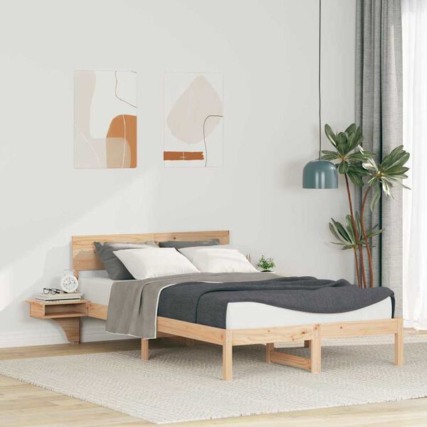 vidaXL Bettrahmen mit Kopfteil Braun 120 x 190 cm Massives Kiefernholz