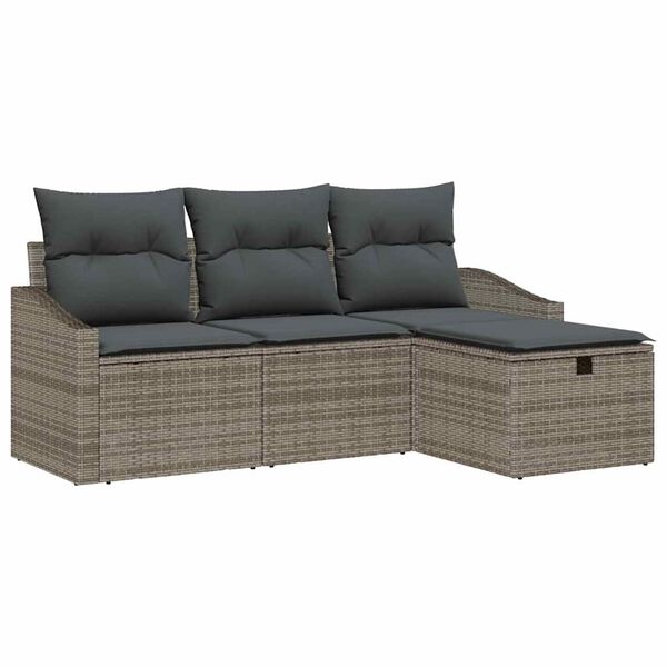 vidaXL Sofa Set mit Kissen mit Speicher 4 pcs Grau Poly-Rattan
