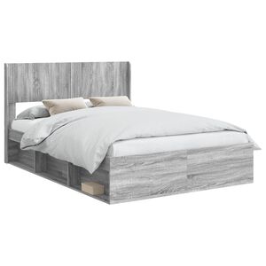 vidaXL Bettgestell mit Stauraum und Kopfteil Grau Sonoma 120 x 190 cm