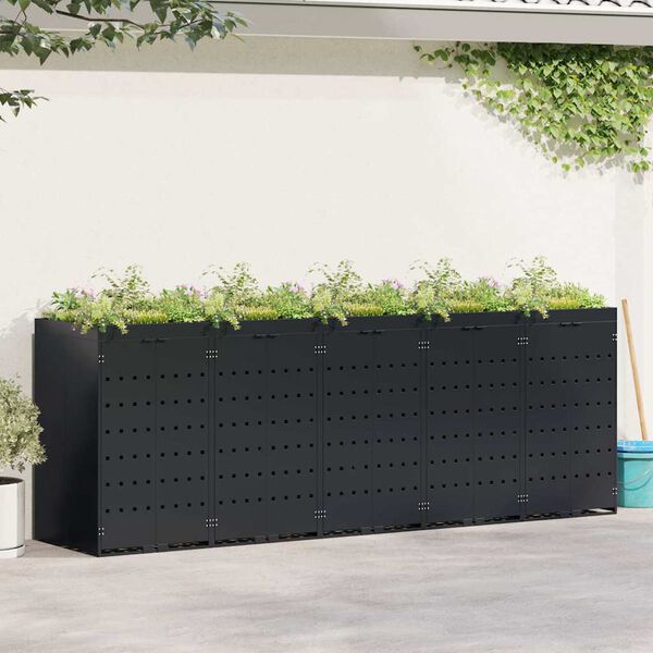 vidaXL Wagenm&uuml;llbeh&auml;lter f&uuml;r 5 Beh&auml;lter Schwarz 340 x 77,5 x 121,5 cm