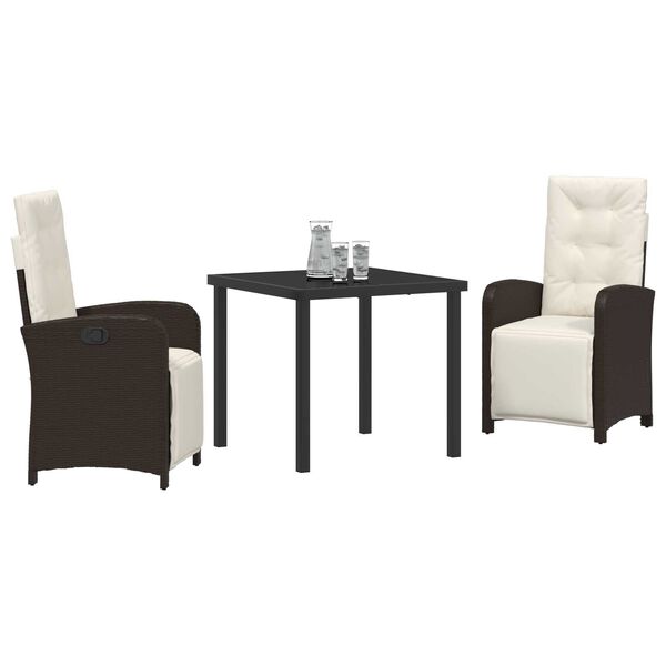 vidaXL Garten Essgruppe mit Kissen 3 pcs Braun Poly-Rattan