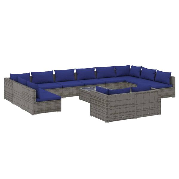 vidaXL 13-tlg. Garten-Lounge-Set mit Kissen Grau Poly Rattan