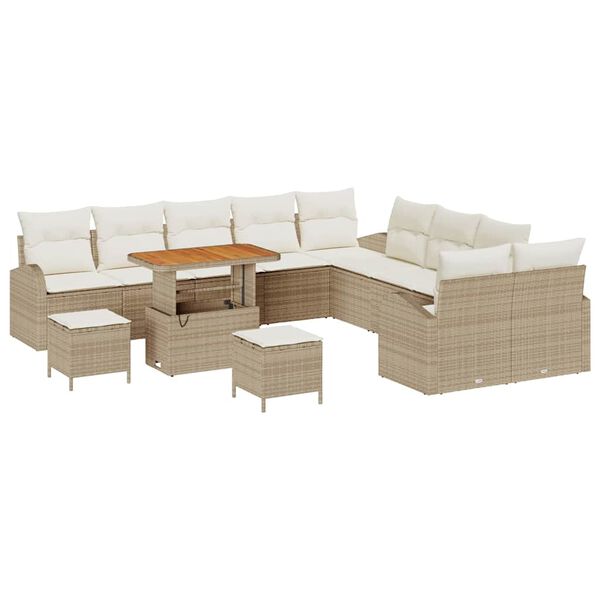 vidaXL Garten-Sofa-Set mit Kissen 13 pcs Beige Poly Rattan