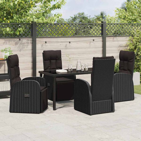 vidaXL Garten Essgruppe mit Kissen 5 pcs Schwarz Poly-Rattan