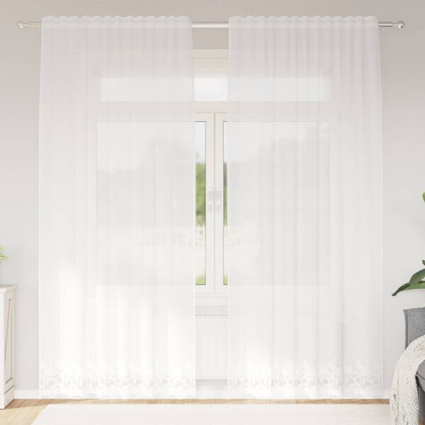 vidaXL Spitzenvorhang mit Vorh&auml;ngen Floral Wei&szlig; 200 x 150 cm Polyester