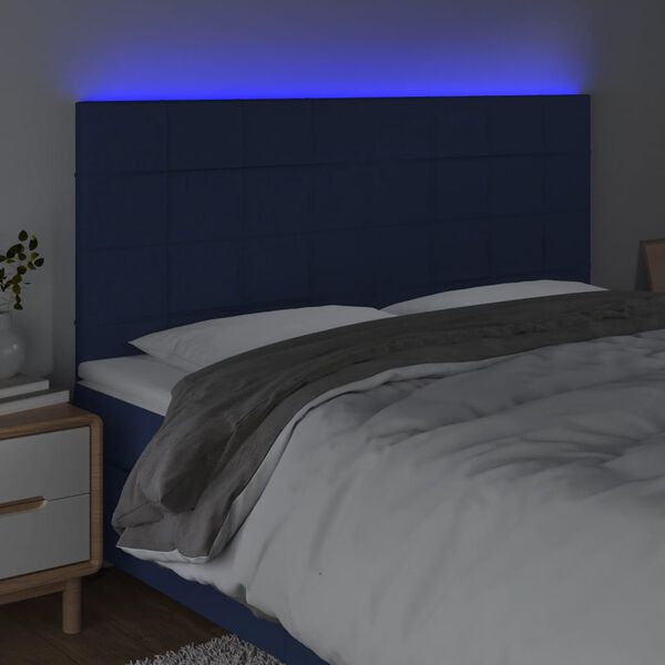 vidaXL LED Kopfteil Blau 200x5x118/128 cm Stoff