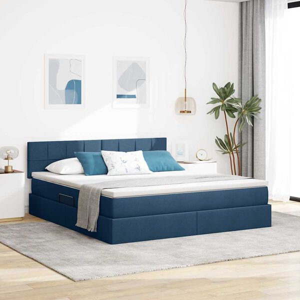 vidaXL Aufbewahrungsbett mit Matratze Blau 160 x 200 cm Holzwerkstoff