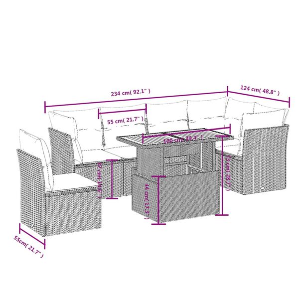 vidaXL 7-tlg. Garten-Sofagarnitur mit Kissen Schwarz Poly Rattan