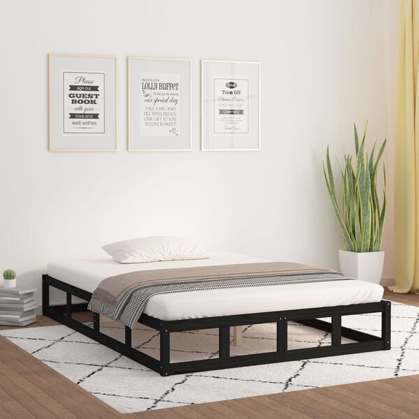 vidaXL Massivholzbett Schwarz 200x200 cm