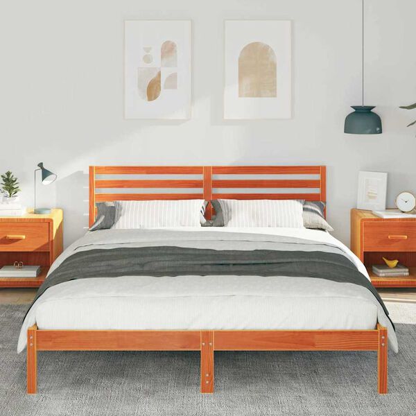 vidaXL Bettrahmen Wachsbraun 160 x 220 cm Massives Kiefernholz