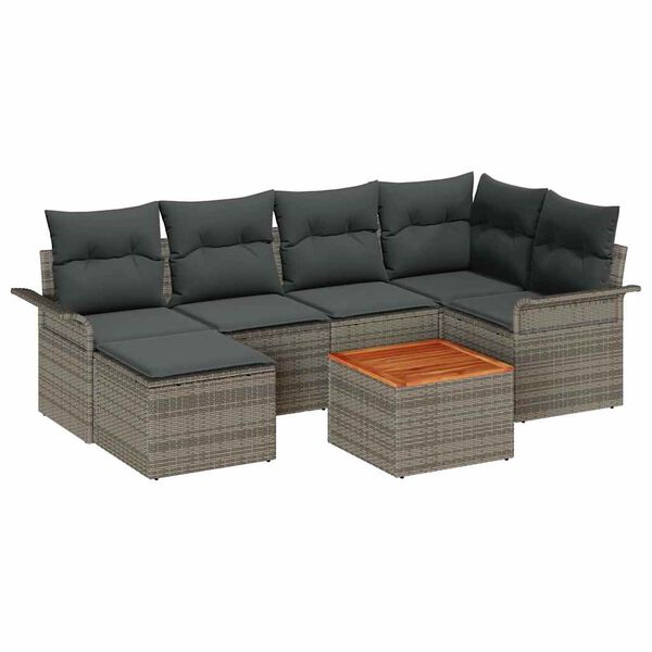 vidaXL Gartensofa-set mit Kissen 7 pcs Grau Poly-Rattan