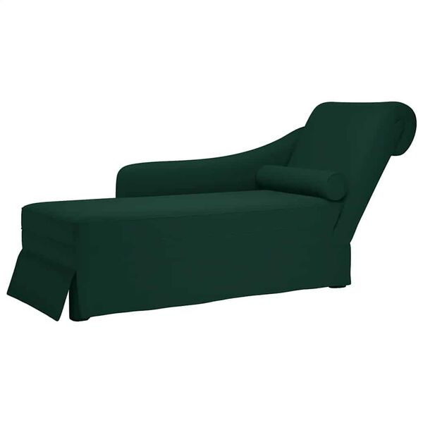 vidaXL Chaiselongue mit Nackenrolle Rechter Armlehne Dunkelgr&uuml;n Samt