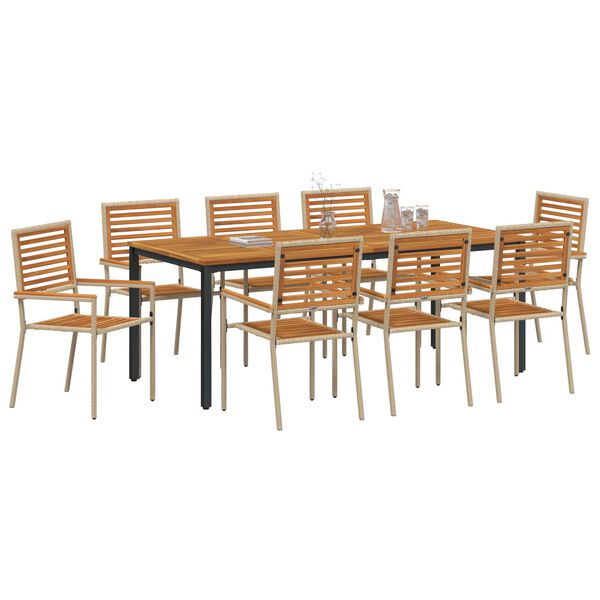 vidaXL Garten Essgruppe 9 pcs Beige 200 x 100 x 75 cm Poly-Rattan